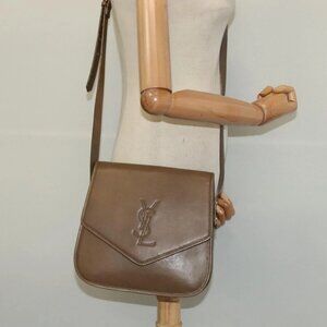 SAINT LAURENT Shoulder Bag Leather Brown Gold Auth